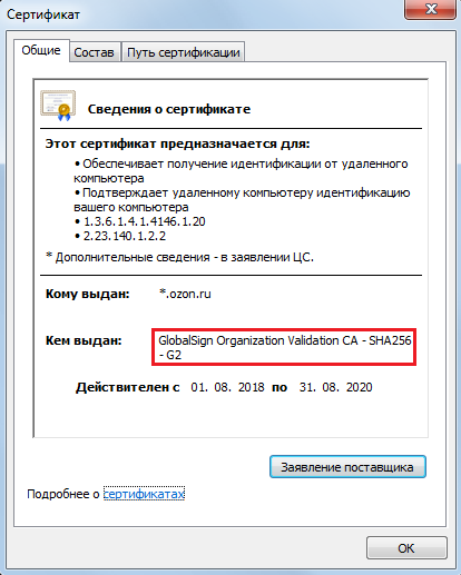 Сертификат OV (Organization Validation)